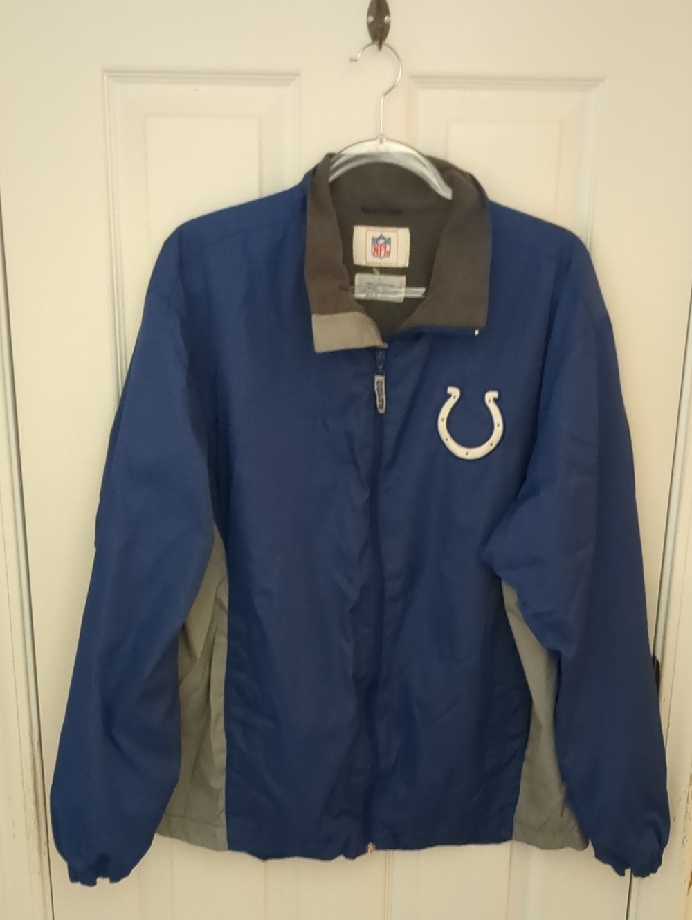 NFL Colts Blue and Gray Varsity Jacket with Horseshoe Logo